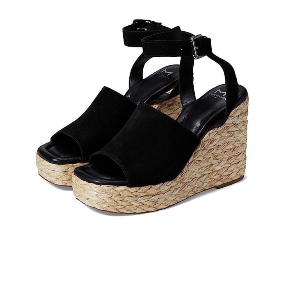 Marc Fisher Black Woven Espadrille Wedge Sandals